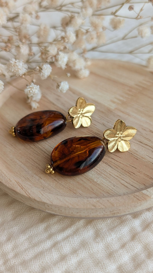 Boucles d'oreilles JEANNETTE ambré marbré