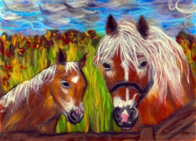 Tableau Jument &amp; Poulain 🐎 | Art Équestre Fait Main – Décoration Murale Émouvante 🎨