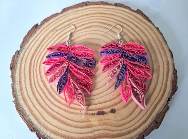 Pink Feather Quilled Earrings