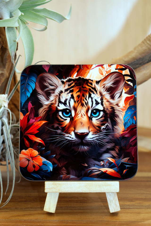 Coaster: Tiger Cub Among Foliage – Unisub Sublimated Coaster
