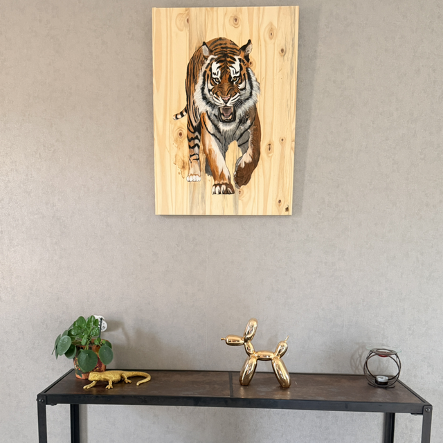 Tigre Sauvage – Gravure sur pin brut