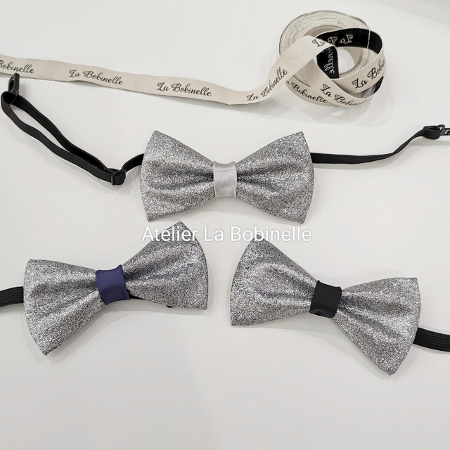 Noeud papillon paillettes argent 