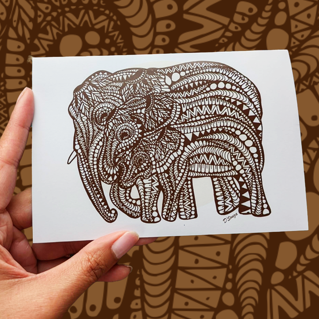 3 Elephant Family Landscape - Greeting Card