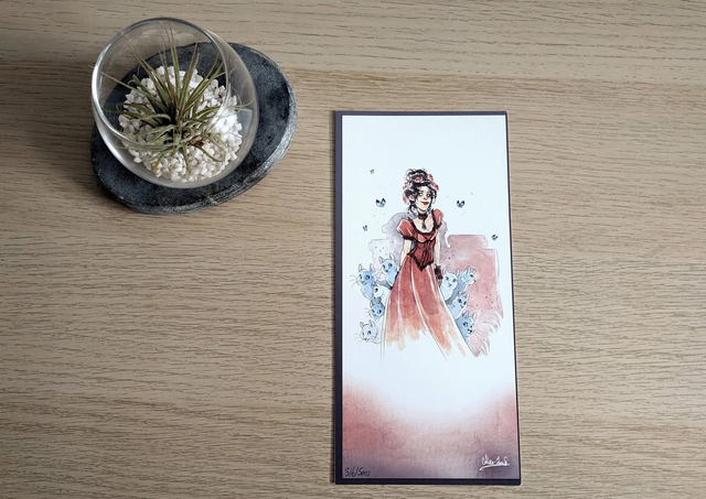 Lady and Cats, exlibris, 10x21cm