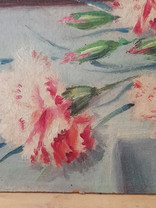 Tableau peinture à l'huile aux oeillets