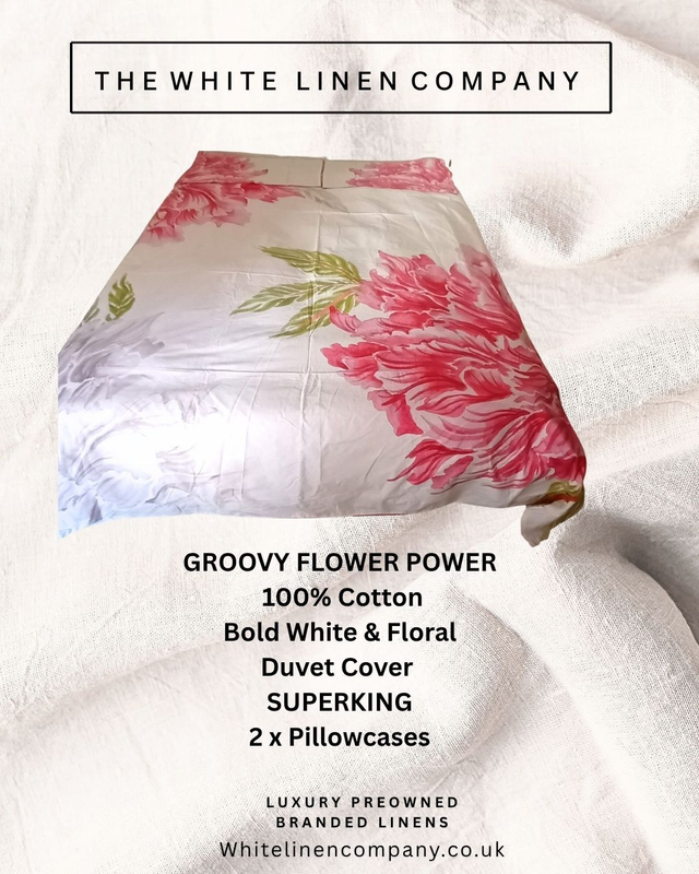 HARRIS &amp; HATHERLEY Spectacular Flower 100% Cotton SuperKing Duvet Cover 2 PCases
