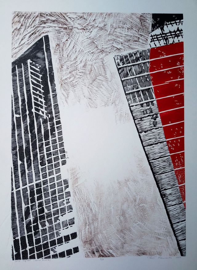 30-te piętro, 80x60 (70x50) linoryt 6/50 2008 sygnowany