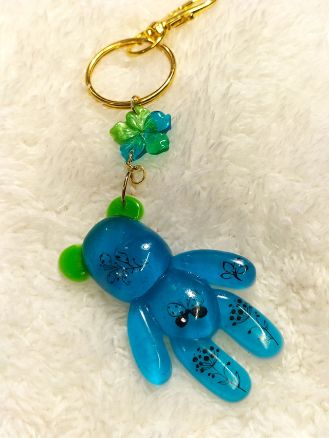 Porte-clés ourson bleu et vert