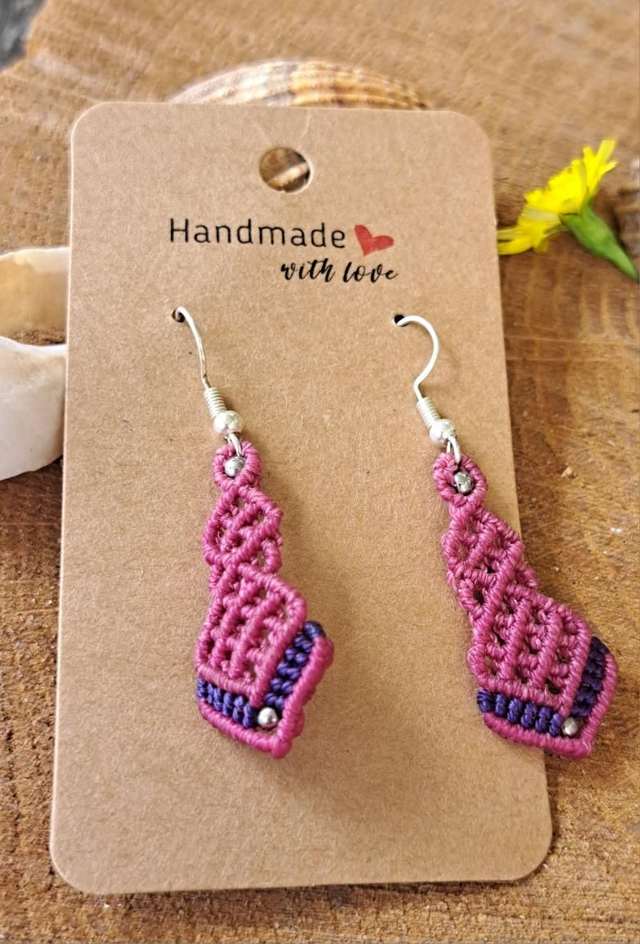 Boucles d'oreilles micro-macramé quadrillées 