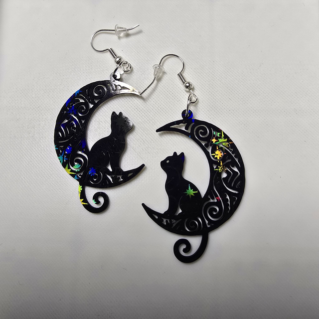 Boucles d'oreilles Chat Lune