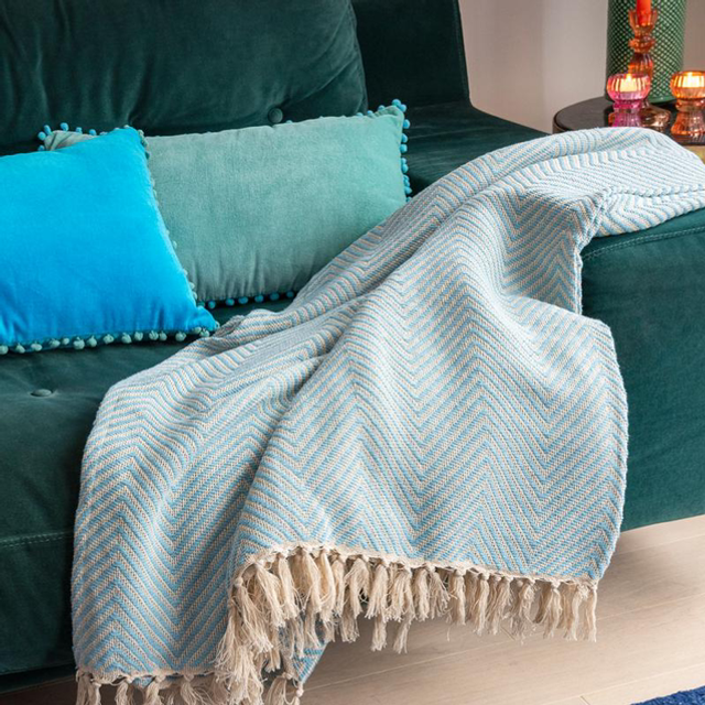 Blue Herringbone Throw