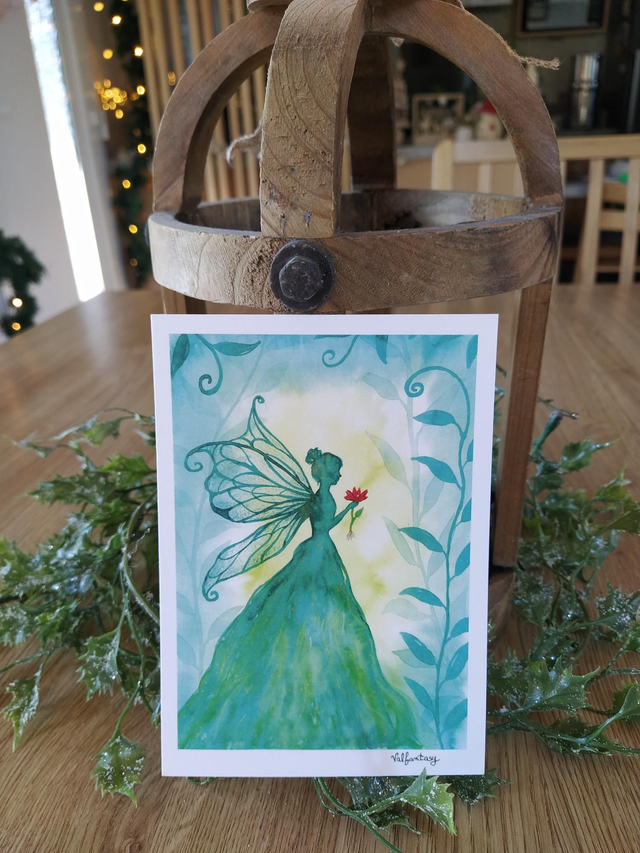 Carte "Fée verte", 10 x 15 cm