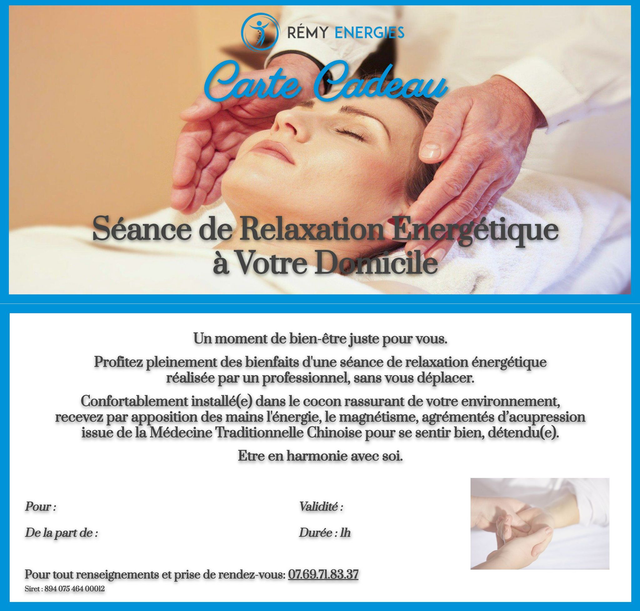 Carte Cadeau Séance de Relaxation Energétique à Votre Domicile.