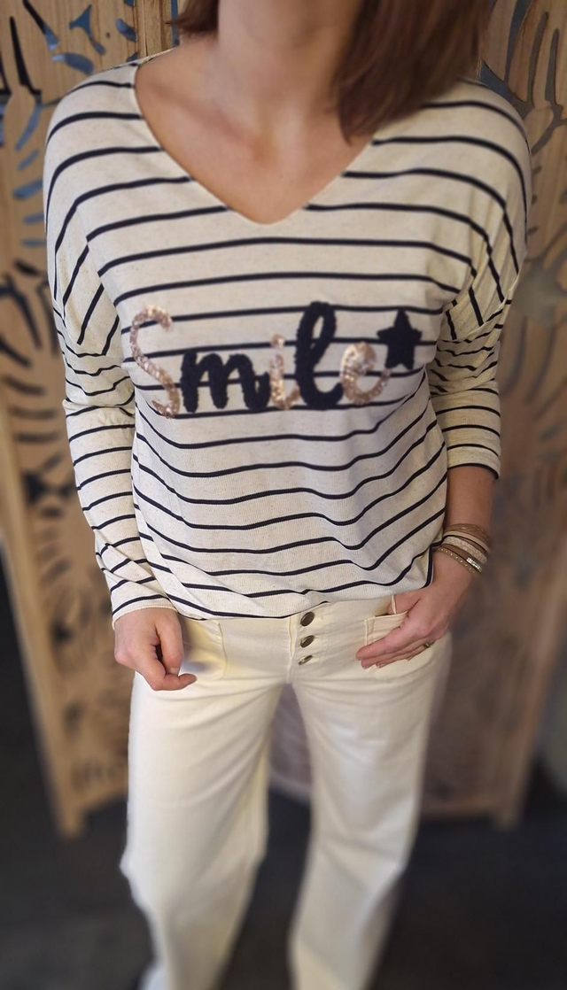 pull marinière smile bleu