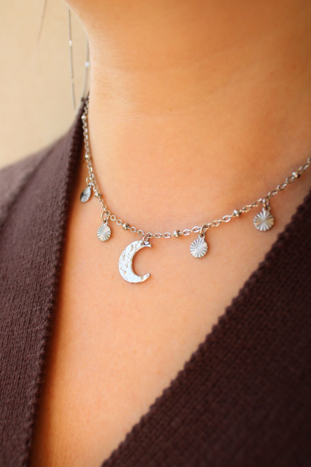 Collier Céliane - Lune, doré ou argenté 
