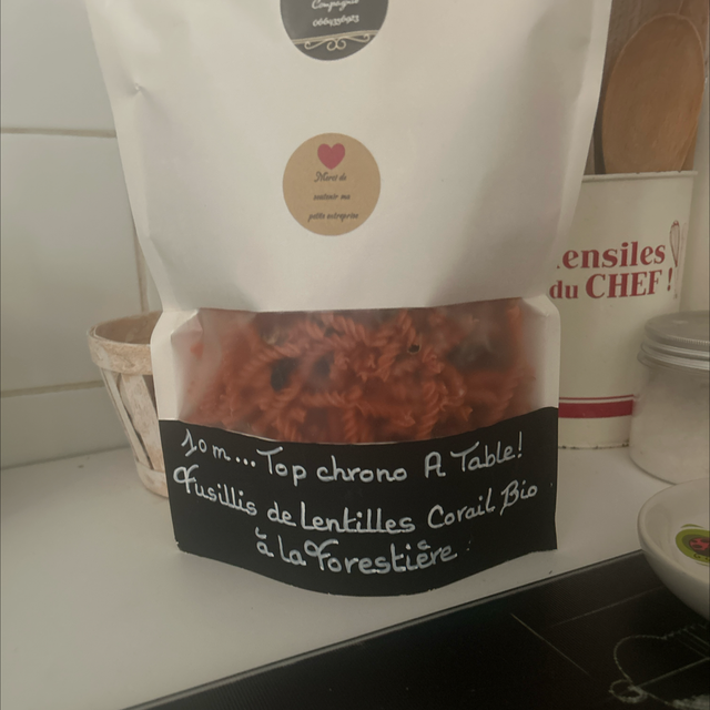 Fusillis de lentilles corail bio à la forestière 