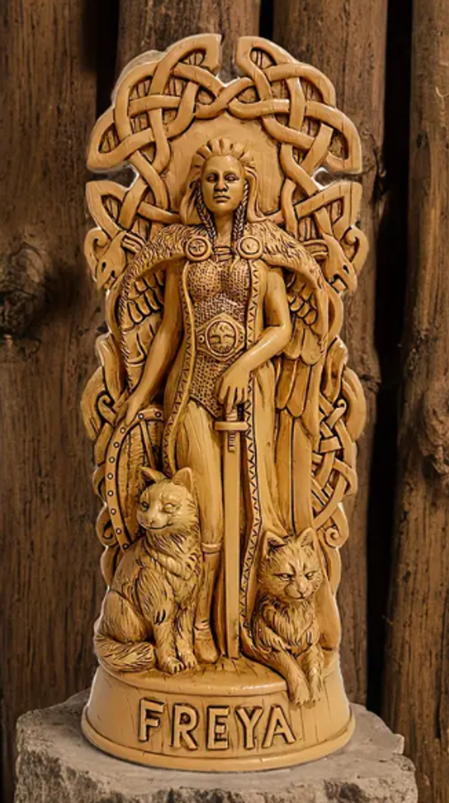Luxe beeldje Friese godin Freya in houtkleur stijl (22.5cm)