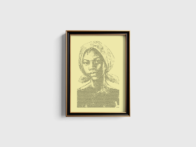 A3 Schreibmaschinen-Porträt Dandara dos Palmares in Schwarz auf Elfenbein