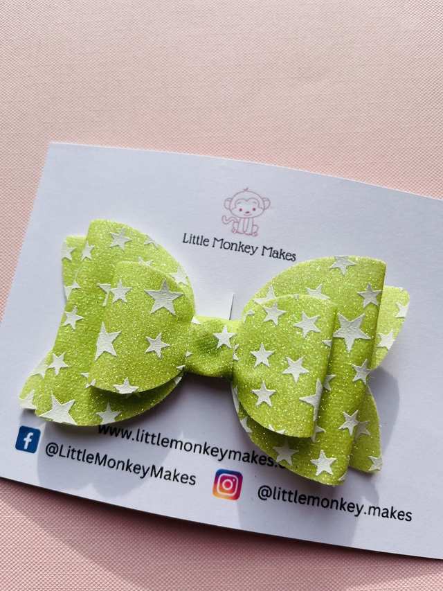 Lime green star glitter bow