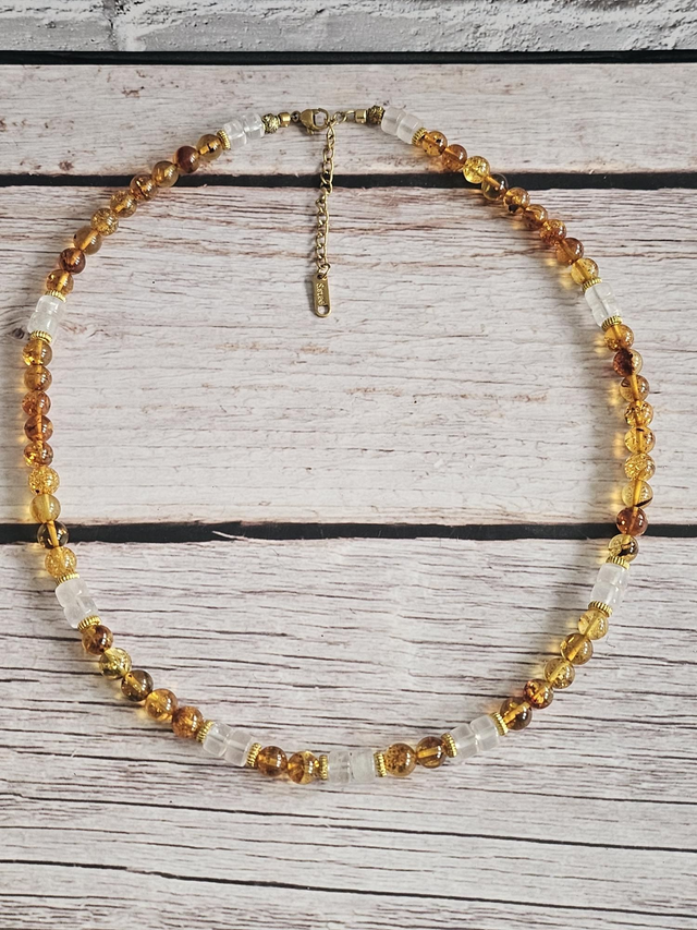 Collier Ambre de Madagascar &amp; Quartz rose – 6 mm