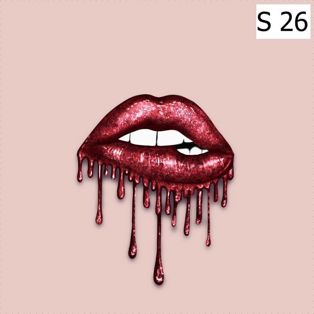 Panneau Bouche rose fond rose en Polyester - 50x50cm 