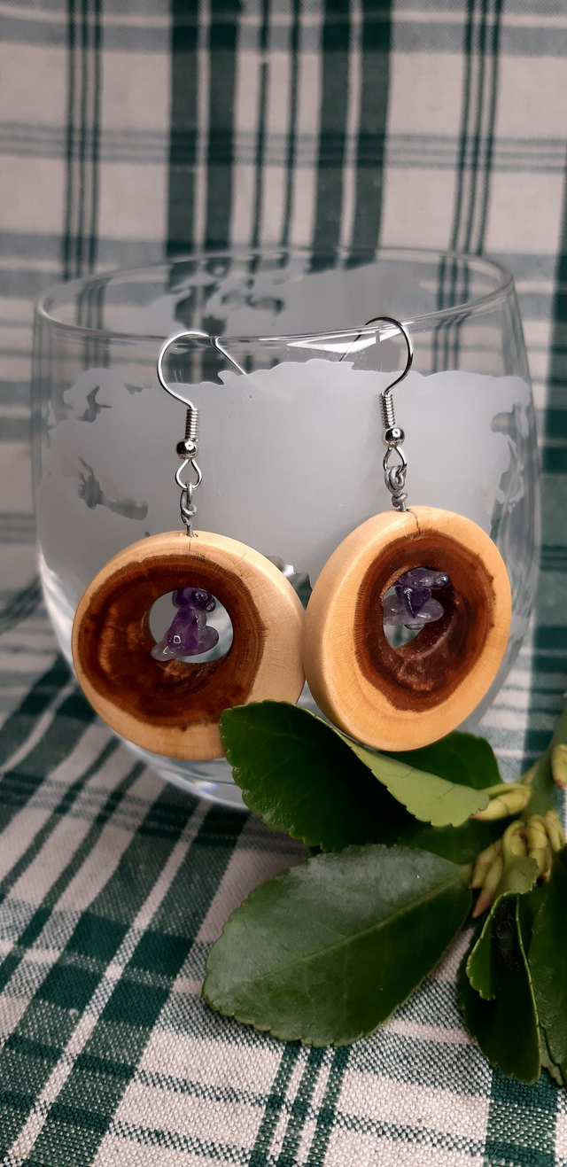 Boucles d'oreilles bois et pierres naturelles