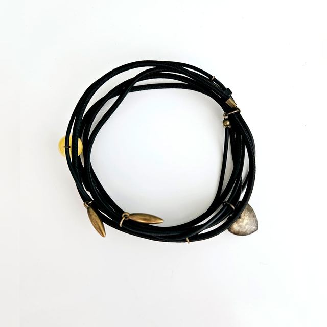 Golden Vintage Strings &amp; Bead Black Bracelet Unique ECO Handmade Lightweight