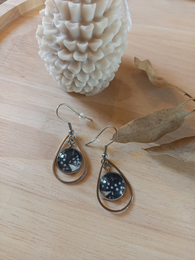 Boucles d&#039;oreilles Cabochon - tissu liberty - goutte