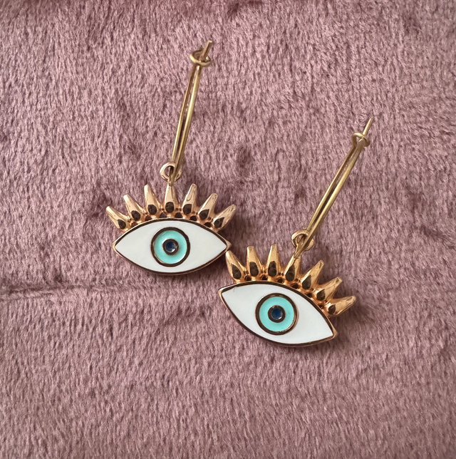 1 paire créole + suspension oeil porte bonheur