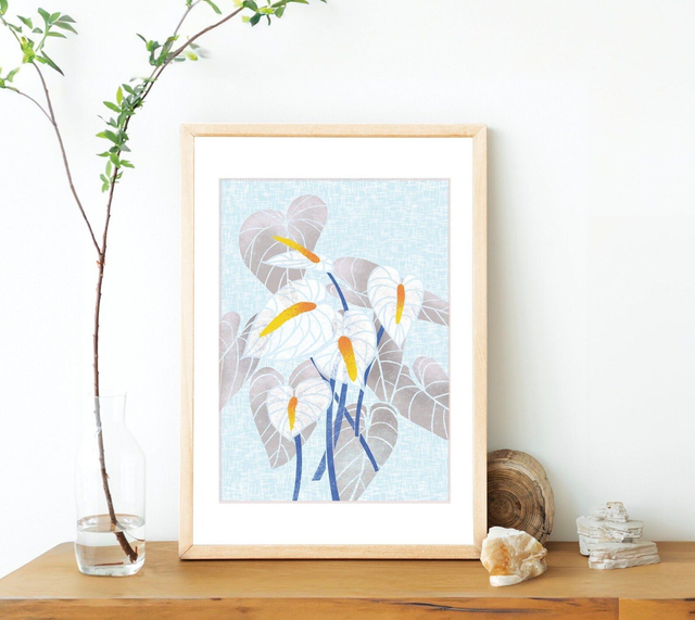Tropical Flower Print - Anthurium Blue