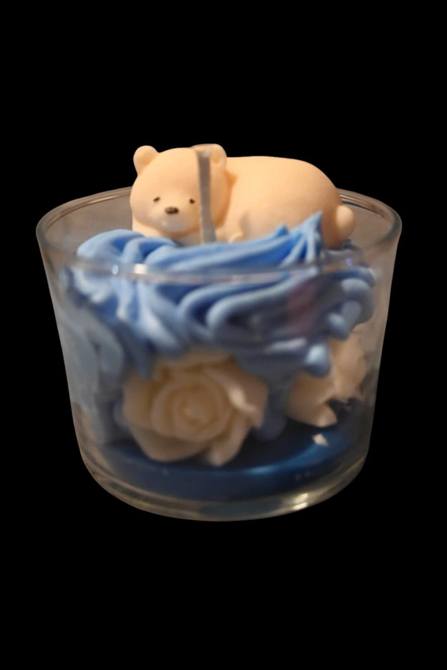 Bougie Oursons sur Nuage Bleu