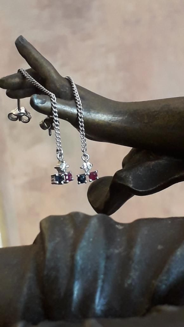 Boucles d'oreilles rubis, saphir, zirconium, argent 925