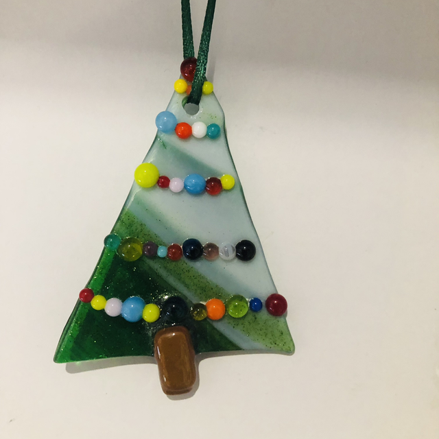 Hanging Christmas Trees with light strings 