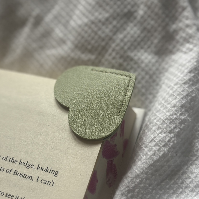 Personalised Leather Heart Bookmark | Light Green | Engraved