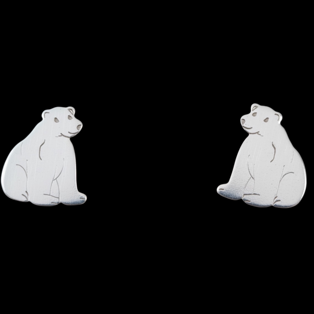 Polar Bear Sterling Silver Stud Earrings 