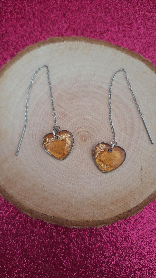 Boucles d&#039;oreilles à enfiler cœurs gold et feuilles d&#039;or 