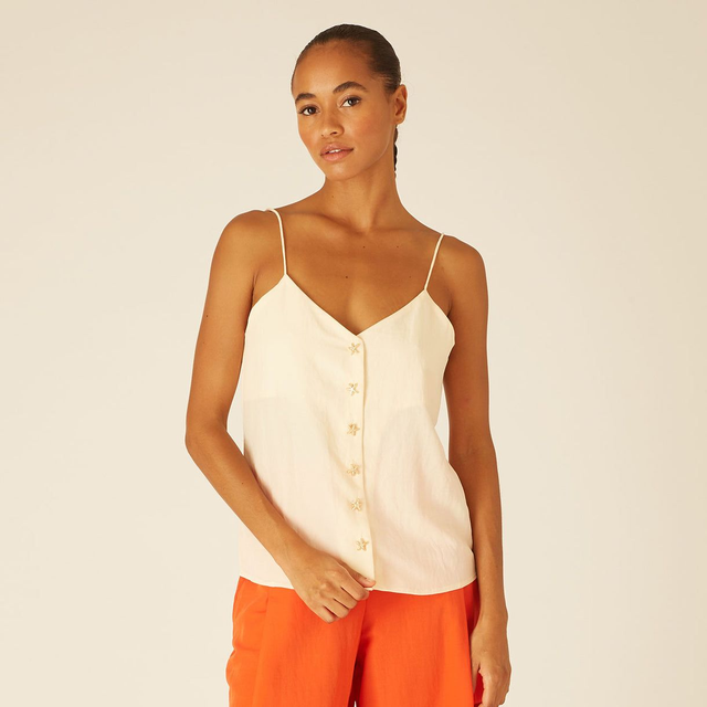 Canotta beige  bottone stelline