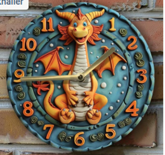 Vintage metalen klok Draak Oranje (20cm diameter)