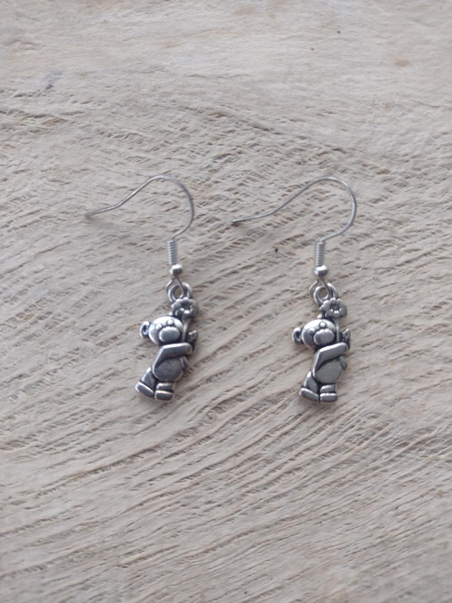 Bear Tibetan silver charm earrings 