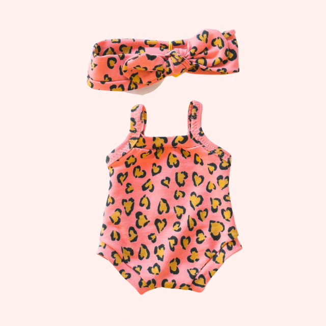 Body léopard rose avec bandeau