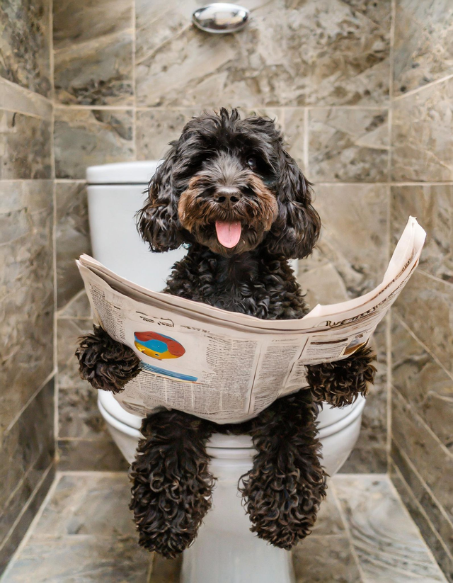 Cockapoo on the Toilet Framed Canvas