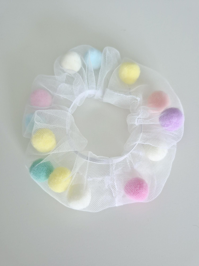 Organza Hair Scrunchie with Pom Poms