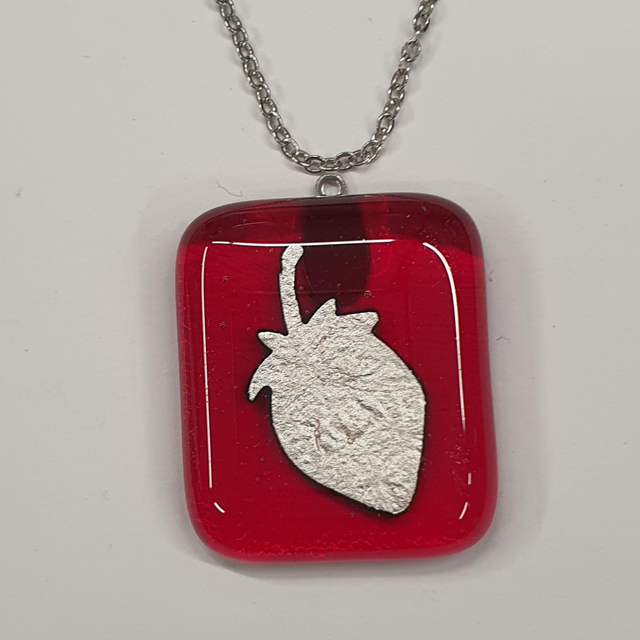 Red and silver strawberry pendant NEW 