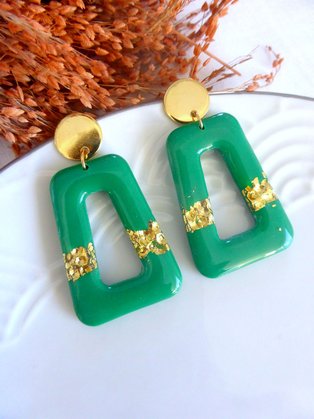 Boucles d'oreilles trapèzes vertes - Nuit dorée