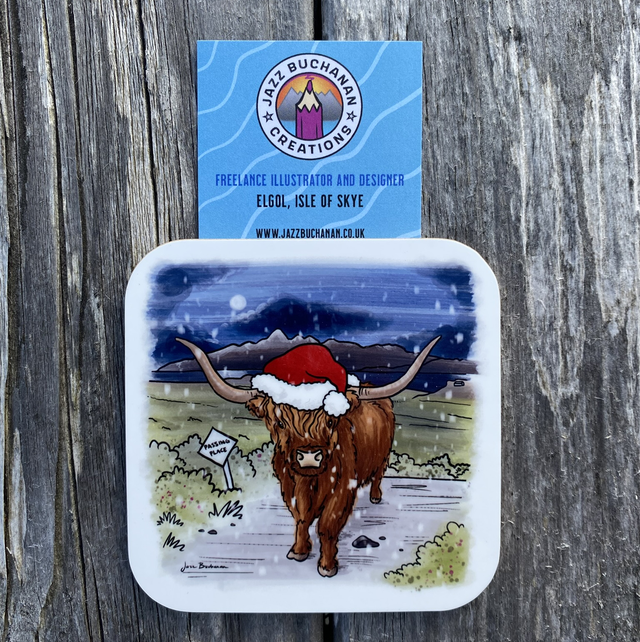 Highland Cow Christmas coaster