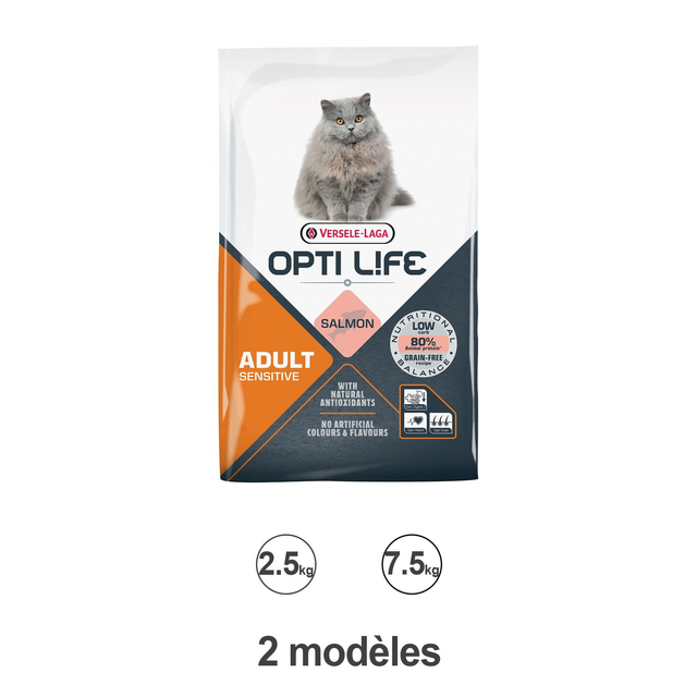 Croquettes Opti Life Chat Adulte Sensitive Saumon (sans cereales)