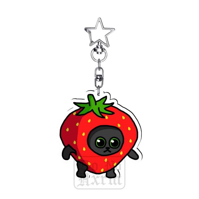 Strawberry Cat Acrylic Keyring