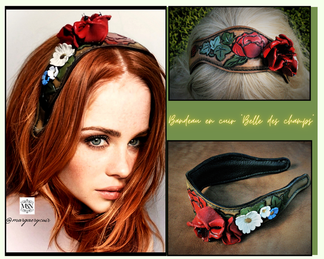 Bandeau en cuir repoussé/moulé fleur des champs