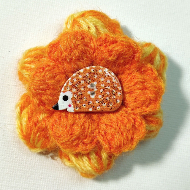 Barrette fleur double jaune orange crochet bouton hérisson pince crocodile