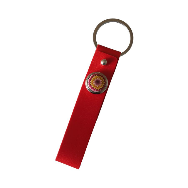 Porte-clés simili cuir long rouge dahlia rouge